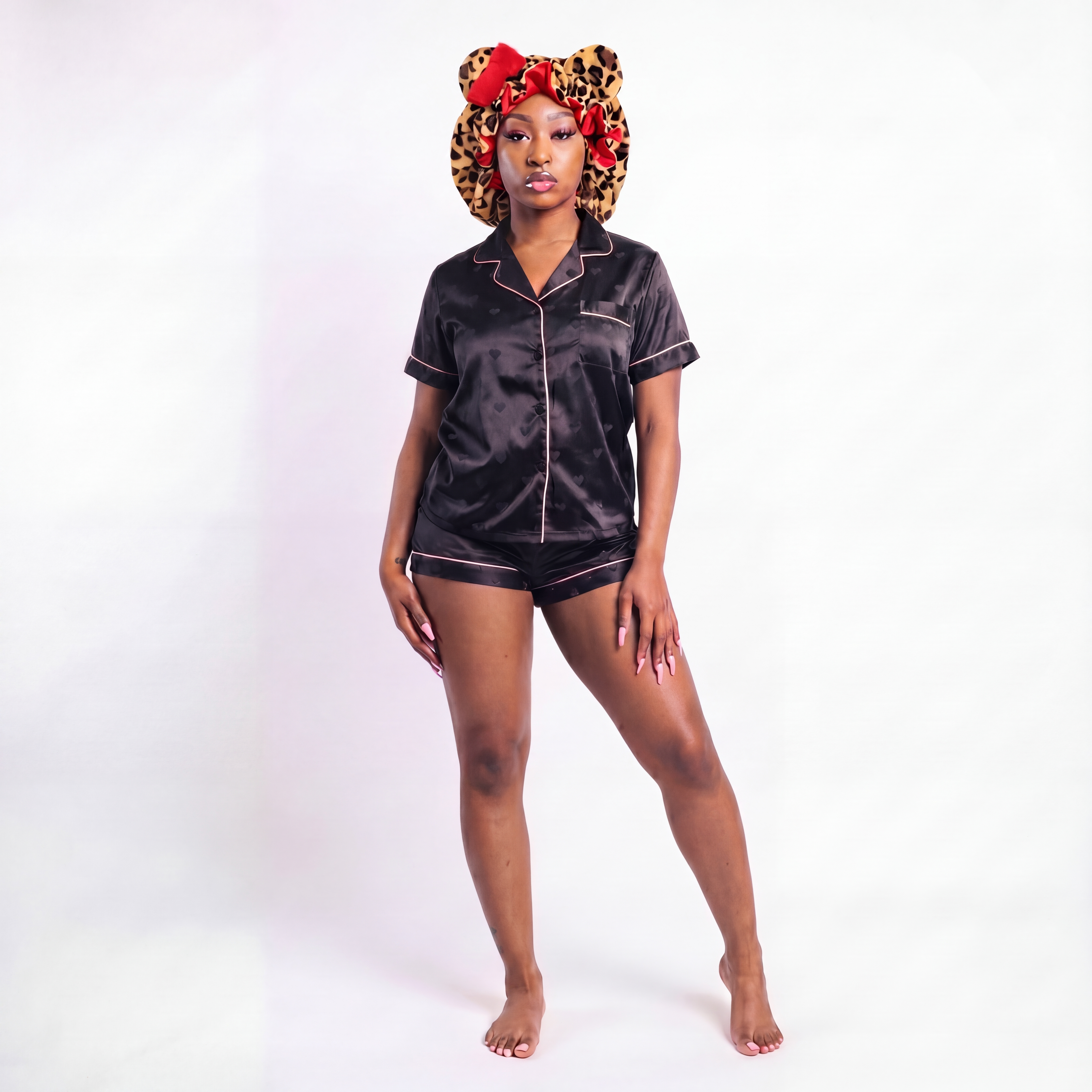 BLACK HEART PRINT PJ SET